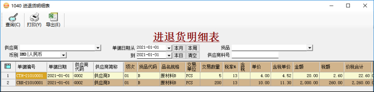 采购管理系统-进退货明细表