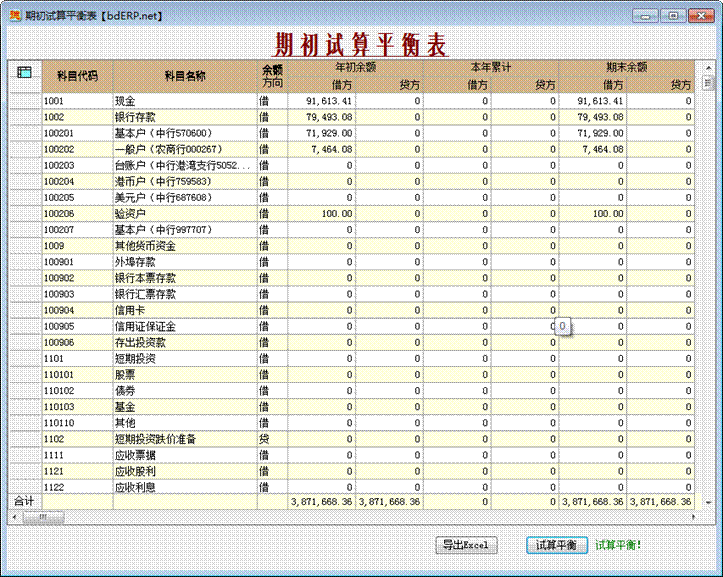 财务软件-期初试算平衡表