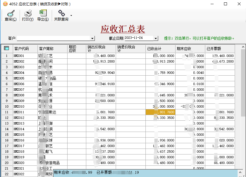 币加德ERP系统-应收账款汇总表