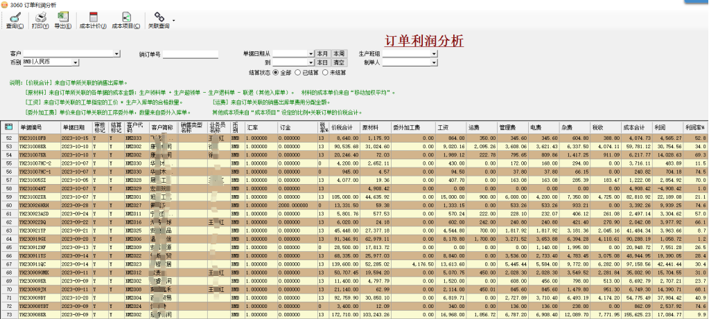 币加德ERP系统-销售订单利润分析